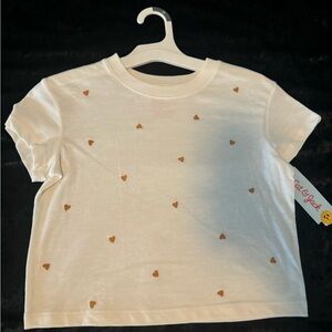 Cat & Jack Cream Tee with Brown Heart Accents